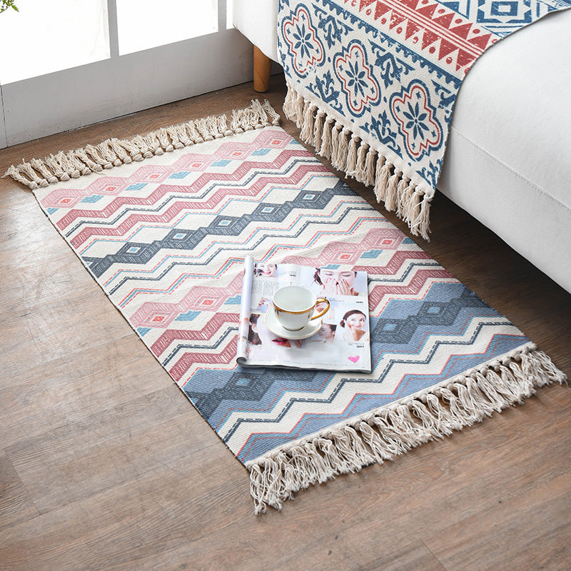 Retro Multi Color Moroccan Rug Cotton Blend Tribal Symbols Carpet Machine Washable Rug with Tassel for Room Purple-Pink Clearhalo 'Area Rug' 'Moroccan' 'Rugs' Rug' 2209338