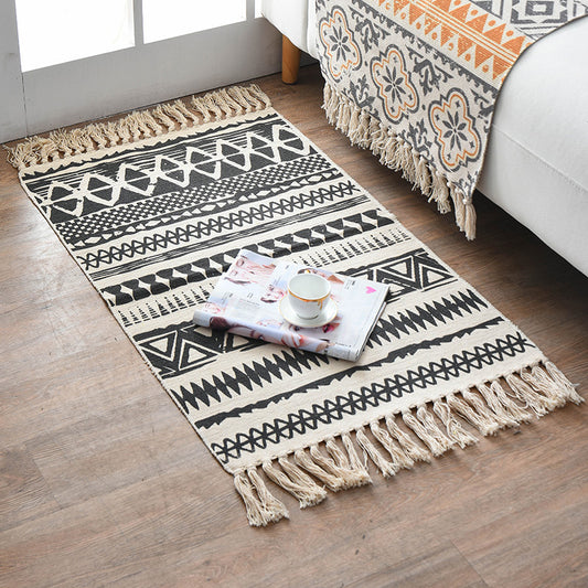 Retro Multi Color Moroccan Rug Cotton Blend Tribal Symbols Carpet Machine Washable Rug with Tassel for Room Black Clearhalo 'Area Rug' 'Moroccan' 'Rugs' Rug' 2209342
