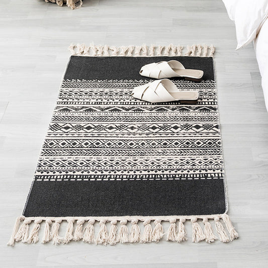 Decorative Western Rug Multi-Color Tribal Patterned Rug Machine Washable Easy Care Carpet with Tassel for Bedroom Black 2' x 2'11" Clearhalo 'Area Rug' 'Moroccan' 'Rugs' Rug' 2209351