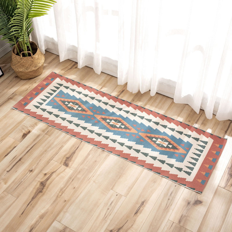 Nostalgia Tribal Pattern Rug Multi Colored Synthetics Area Rug Pet Friendly Easy Care Carpet with Fringe for Bedroom Blue Clearhalo 'Area Rug' 'Moroccan' 'Rugs' Rug' 2209372