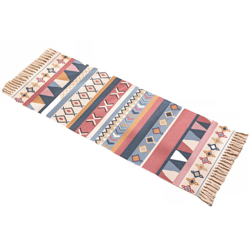 Nostalgia Tribal Pattern Rug Multi Colored Synthetics Area Rug Pet Friendly Easy Care Carpet with Fringe for Bedroom Clearhalo 'Area Rug' 'Moroccan' 'Rugs' Rug' 2209373