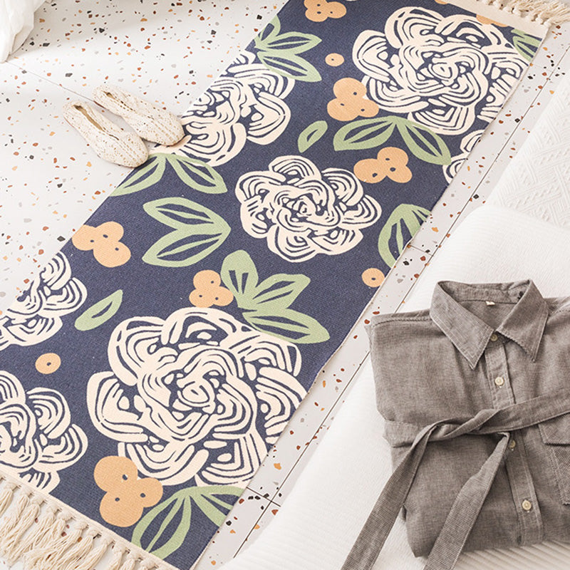 Nostalgia Tribal Pattern Rug Multi Colored Synthetics Area Rug Pet Friendly Easy Care Carpet with Fringe for Bedroom Navy Clearhalo 'Area Rug' 'Moroccan' 'Rugs' Rug' 2209374