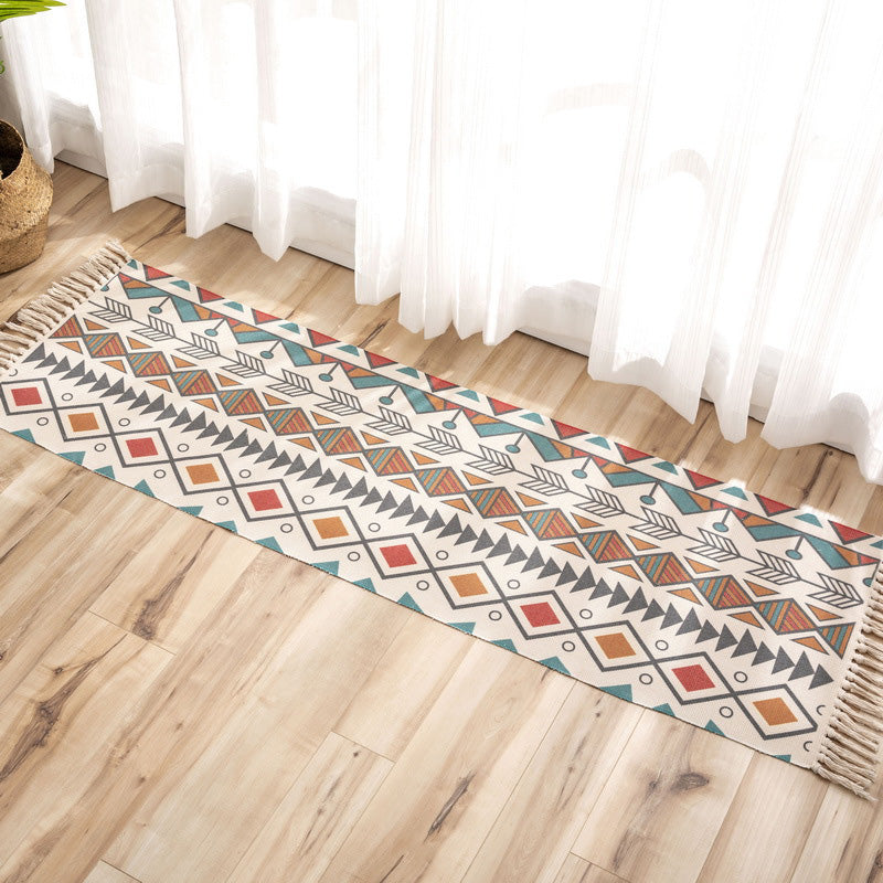Nostalgia Tribal Pattern Rug Multi Colored Synthetics Area Rug Pet Friendly Easy Care Carpet with Fringe for Bedroom Blue-Orange Clearhalo 'Area Rug' 'Moroccan' 'Rugs' Rug' 2209382