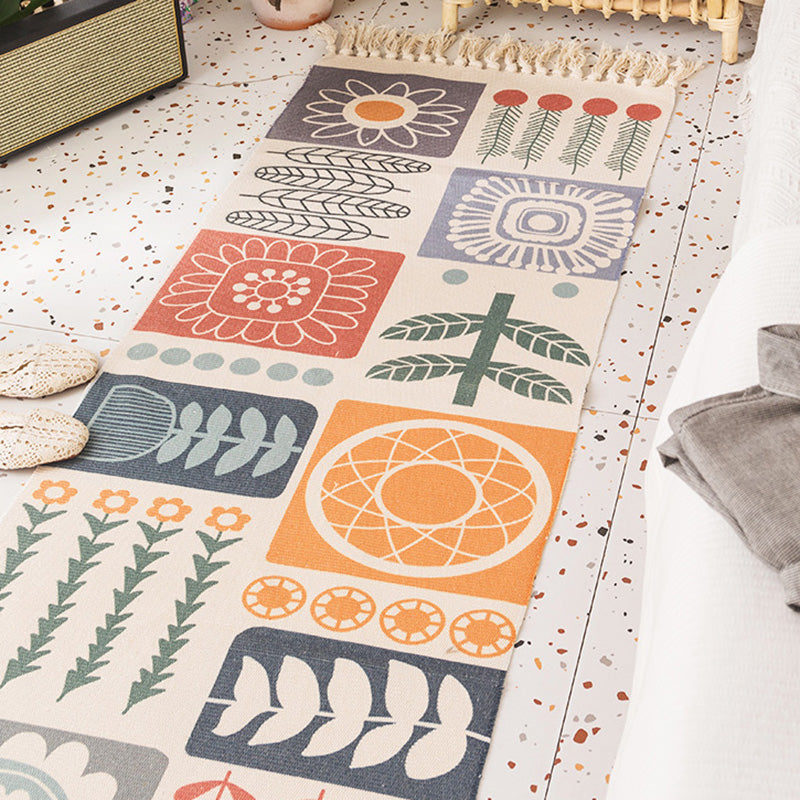 Nostalgia Tribal Pattern Rug Multi Colored Synthetics Area Rug Pet Friendly Easy Care Carpet with Fringe for Bedroom Beige Clearhalo 'Area Rug' 'Moroccan' 'Rugs' Rug' 2209389