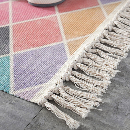 Casual Multi-Color Retro Rug Cotton Blend Geometric Print Carpet Machine Washable Easy Care Rug with Tassel for Decor Clearhalo 'Area Rug' 'Moroccan' 'Rugs' Rug' 2209394