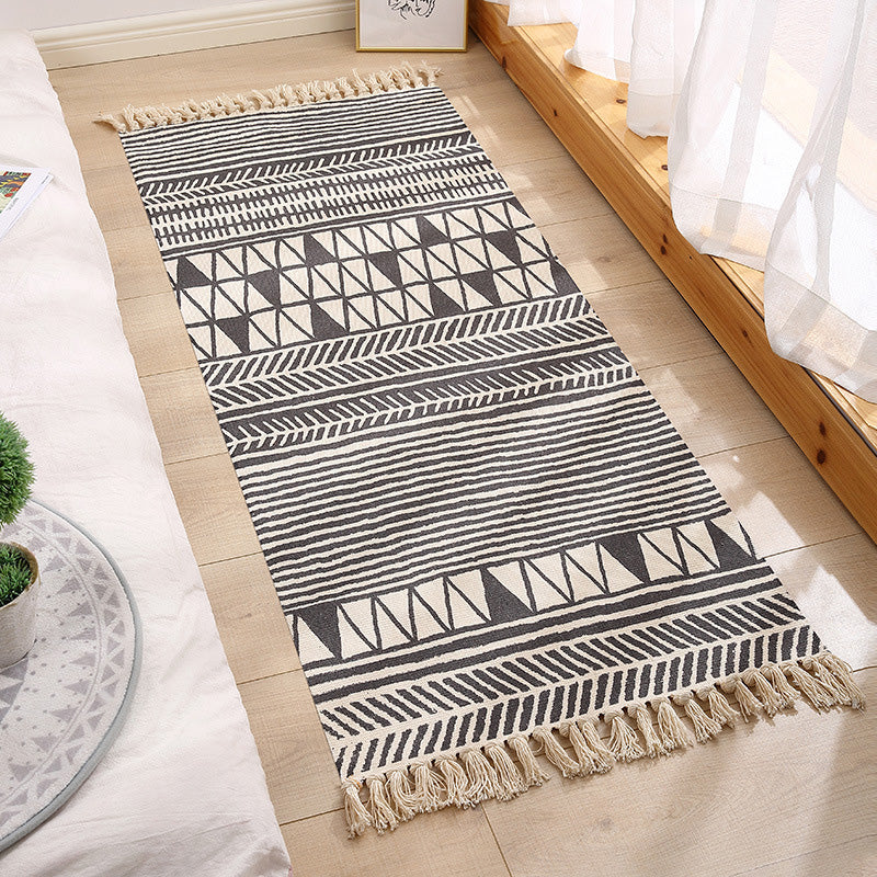 Multi-Colored Vintage Rug Cotton Blend Tribal Patterned Area Rug Washable Stain-Resistant Carpet with Tassel for Room Black Clearhalo 'Area Rug' 'Moroccan' 'Rugs' Rug' 2209408