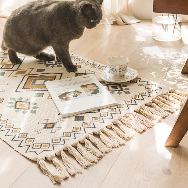 Moroccan Bedroom Rug Multi Colored Tribal Symbols Carpet Cotton Blend Pet Friendly Environmental Area Rug with Tassel Clearhalo 'Area Rug' 'Moroccan' 'Rugs' Rug' 2209419