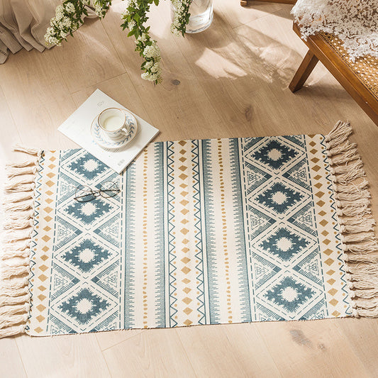 Multi Color Retro Rug Cotton Blend Tribal Totem Indoor Rug Handmade Pet Friendly Carpet with Fringe for Home Decor Clearhalo 'Area Rug' 'Moroccan' 'Rugs' Rug' 2209432