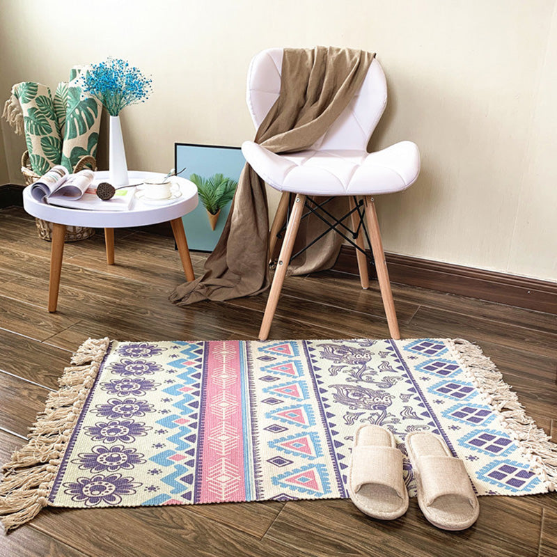 Western Bedroom Rug Multi Colored Tribal Geo Carpet Cotton Blend Easy Care Washable Area Rug with Tassel Purple Clearhalo 'Area Rug' 'Moroccan' 'Rugs' Rug' 2209448