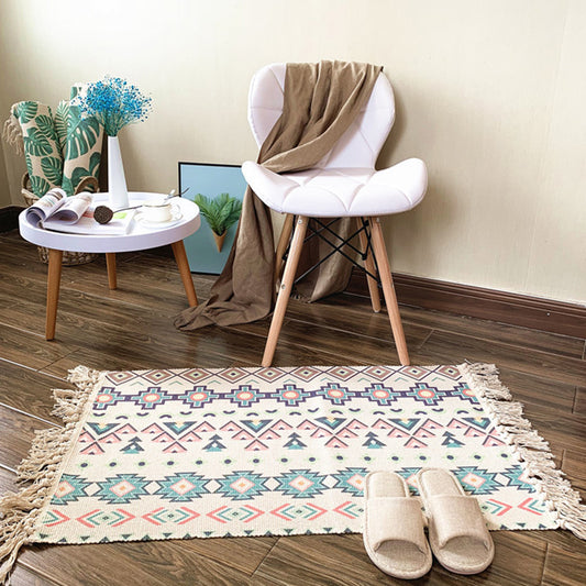 Western Bedroom Rug Multi Colored Tribal Geo Carpet Cotton Blend Easy Care Washable Area Rug with Tassel Lake Green Clearhalo 'Area Rug' 'Moroccan' 'Rugs' Rug' 2209450