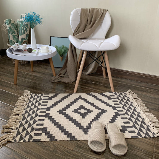 Western Bedroom Rug Multi Colored Tribal Geo Carpet Cotton Blend Easy Care Washable Area Rug with Tassel Clearhalo 'Area Rug' 'Moroccan' 'Rugs' Rug' 2209453