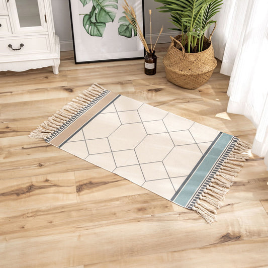 Classic Geometric Printed Rug Multi-Colored Cotton Blend Carpet Easy Care Washable Rug with Fringe for Bedroom Beige Clearhalo 'Area Rug' 'Moroccan' 'Rugs' Rug' 2209464