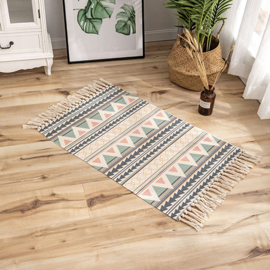 Classic Geometric Printed Rug Multi-Colored Cotton Blend Carpet Easy Care Washable Rug with Fringe for Bedroom Green-Pink Clearhalo 'Area Rug' 'Moroccan' 'Rugs' Rug' 2209474