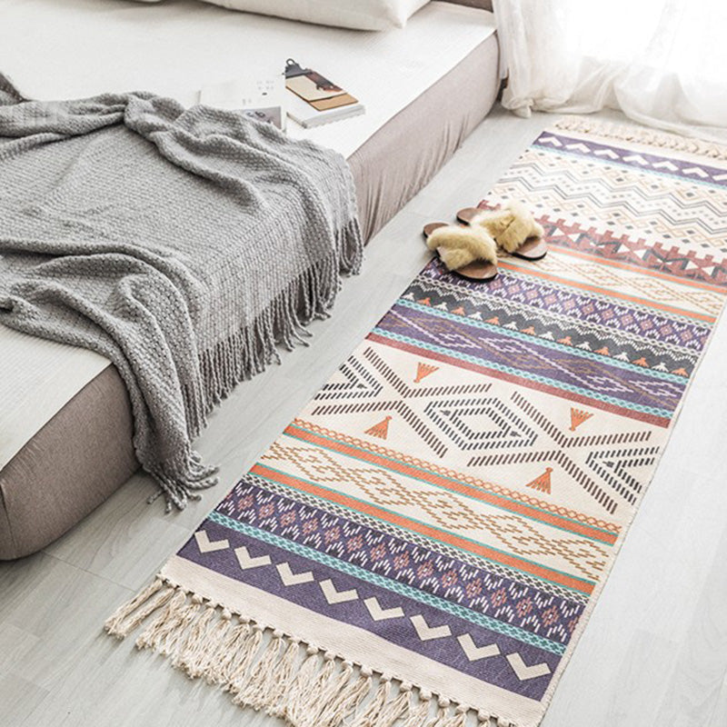 Vintage Boho Rug Multi Color Geo Patterned Carpet Machine Washable Stain-Resistant Rug with Fringe for Room Purple Clearhalo 'Area Rug' 'Moroccan' 'Rugs' Rug' 2209508