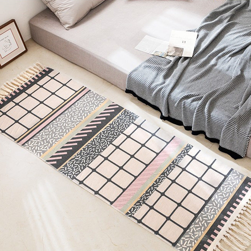 Vintage Boho Rug Multi Color Geo Patterned Carpet Machine Washable Stain-Resistant Rug with Fringe for Room Black-White Clearhalo 'Area Rug' 'Moroccan' 'Rugs' Rug' 2209532