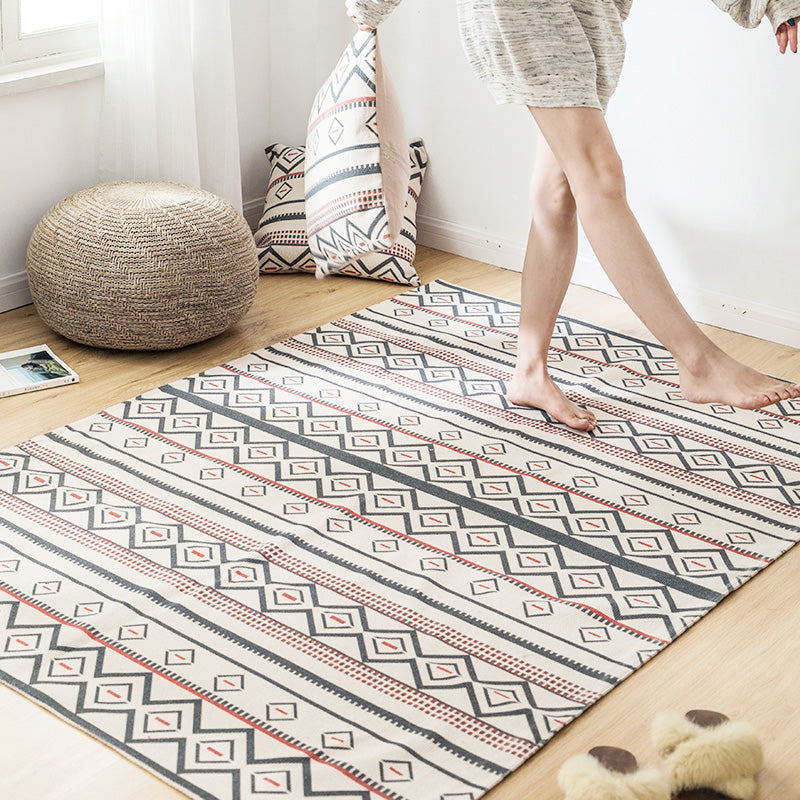 Multi Color Geo Pattern Rug Cotton Blend Vintage Carpet Pet Friendly ...