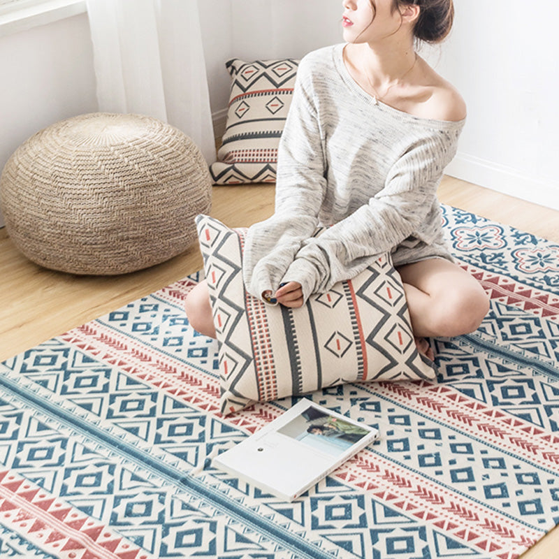 Multi Color Geo Pattern Rug Cotton Blend Vintage Carpet Pet Friendly Easy Care Rug for Living Room Red Clearhalo 'Area Rug' 'Moroccan' 'Rugs' Rug' 2209596