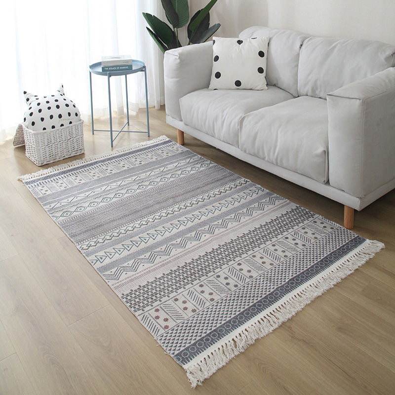 Western Living Room Rug Multi Color Geo Patterned Rug Cotton Blend Washable Hand-Woven Carpet with Tassel Grey Clearhalo 'Area Rug' 'Moroccan' 'Rugs' Rug' 2209601