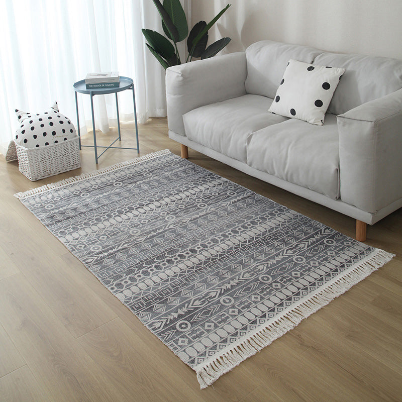 Western Living Room Rug Multi Color Geo Patterned Rug Cotton Blend Washable Hand-Woven Carpet with Tassel Silver Gray Clearhalo 'Area Rug' 'Moroccan' 'Rugs' Rug' 2209602