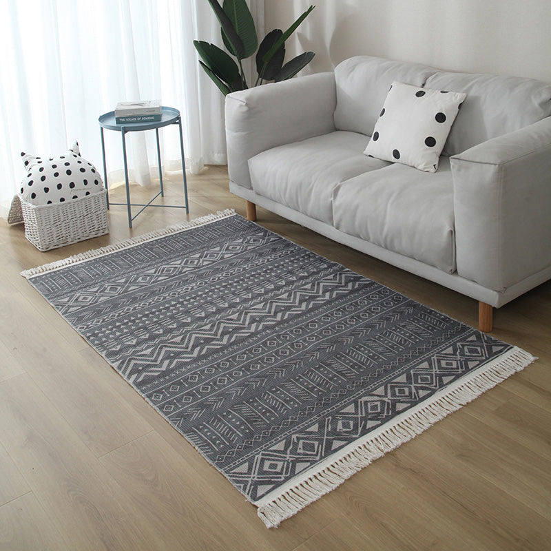 Western Living Room Rug Multi Color Geo Patterned Rug Cotton Blend Washable Hand-Woven Carpet with Tassel Black Clearhalo 'Area Rug' 'Moroccan' 'Rugs' Rug' 2209604