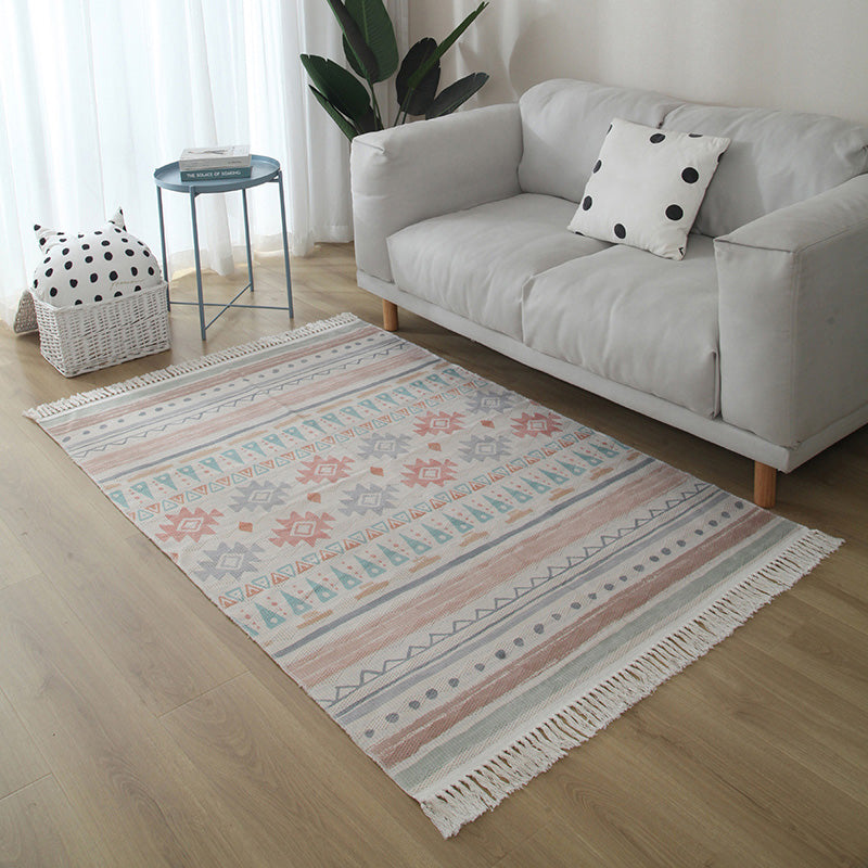 Western Living Room Rug Multi Color Geo Patterned Rug Cotton Blend Washable Hand-Woven Carpet with Tassel Pink Clearhalo 'Area Rug' 'Moroccan' 'Rugs' Rug' 2209609
