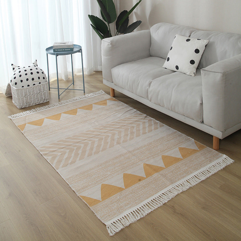 Western Living Room Rug Multi Color Geo Patterned Rug Cotton Blend Washable Hand-Woven Carpet with Tassel Yellow Clearhalo 'Area Rug' 'Moroccan' 'Rugs' Rug' 2209610