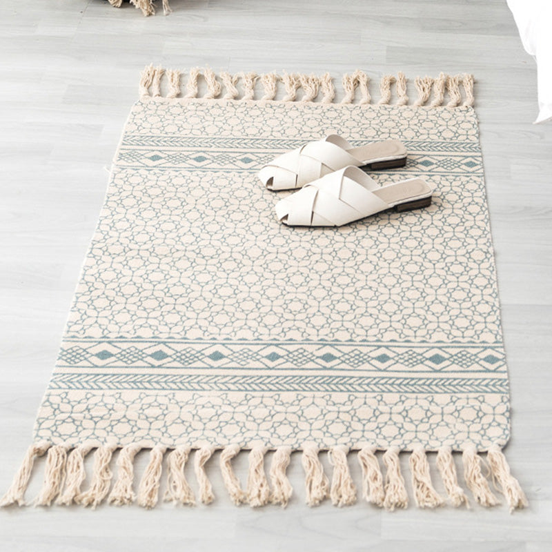 Multi Color Boho Rug Cotton Blend Southwestern Pattern Carpet Handmade Machine Washable Rug with Tassel for Decoration Light Green 2' x 2'11" Clearhalo 'Area Rug' 'Moroccan' 'Rugs' Rug' 2209642