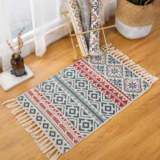 Multi Color Boho Rug Cotton Blend Southwestern Pattern Carpet Handmade Machine Washable Rug with Tassel for Decoration Clearhalo 'Area Rug' 'Moroccan' 'Rugs' Rug' 2209644