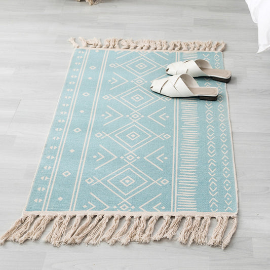 Multi Color Boho Rug Cotton Blend Southwestern Pattern Carpet Handmade Machine Washable Rug with Tassel for Decoration Sky Blue 2' x 2'11" Clearhalo 'Area Rug' 'Moroccan' 'Rugs' Rug' 2209645
