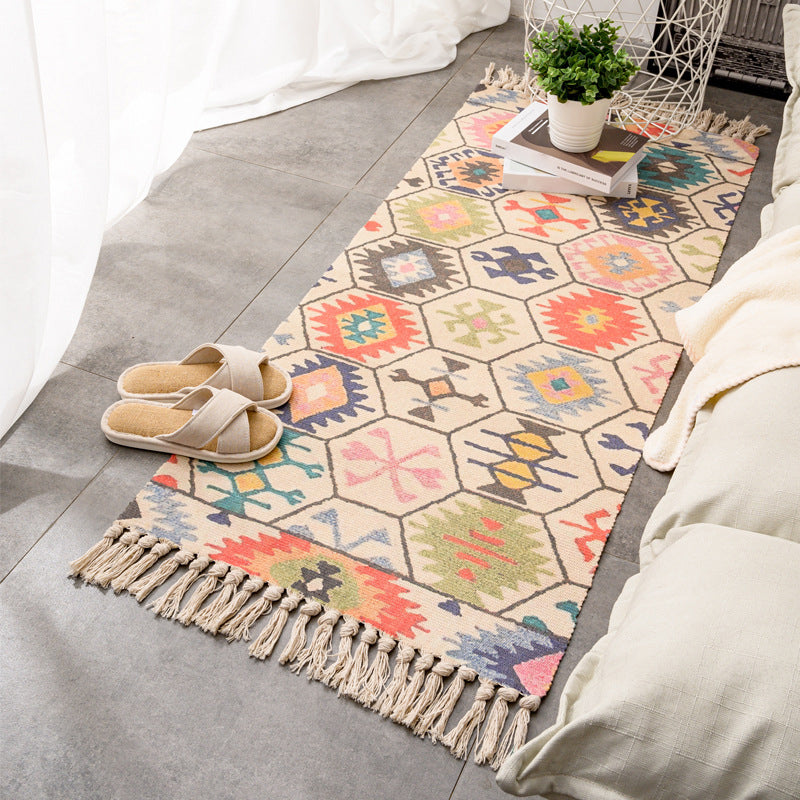 Relaxing Multi Color Retro Rug Cotton Patterned Carpet Machine Washable Indoor Rug with Tassel for Decor Yellow-Red Clearhalo 'Area Rug' 'Moroccan' 'Rugs' Rug' 2209699