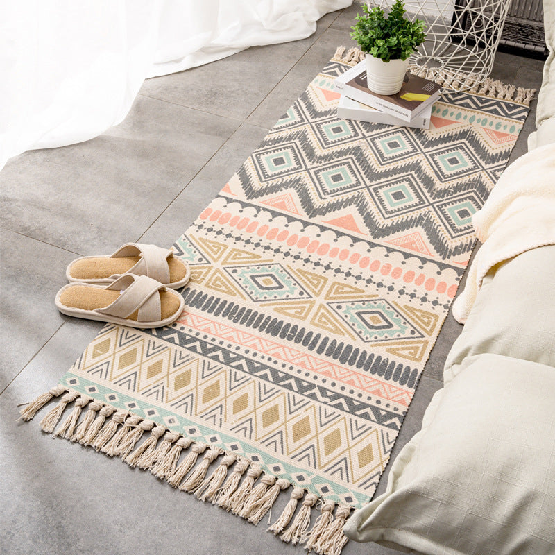 Relaxing Multi Color Retro Rug Cotton Patterned Carpet Machine Washable Indoor Rug with Tassel for Decor Pink-Blue Clearhalo 'Area Rug' 'Moroccan' 'Rugs' Rug' 2209700