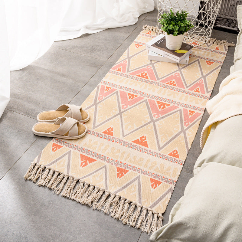 Relaxing Multi Color Retro Rug Cotton Patterned Carpet Machine Washable Indoor Rug with Tassel for Decor Pink Clearhalo 'Area Rug' 'Moroccan' 'Rugs' Rug' 2209710