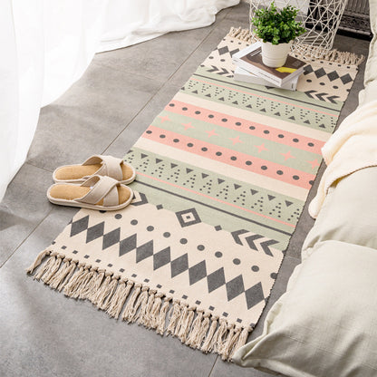 Relaxing Multi Color Retro Rug Cotton Patterned Carpet Machine Washable Indoor Rug with Tassel for Decor Pink-Green Clearhalo 'Area Rug' 'Moroccan' 'Rugs' Rug' 2209712