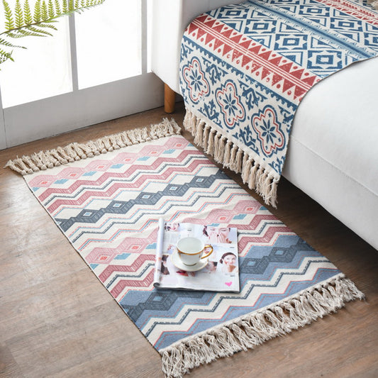 Western Bedroom Rug Multi-Colored Geometric Print Carpet Cotton Blend Machine Washable Easy Care Rug with Fringe Red 2' x 2'11" Clearhalo 'Area Rug' 'Moroccan' 'Rugs' Rug' 2209728