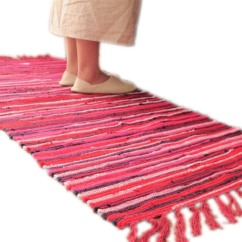 Bohemian Bedroom Rug Multi Colored Striped Pattern Area Rug Cotton Easy Care Washable Carpet with Tassel Clearhalo 'Area Rug' 'Bohemian' 'Rugs' Rug' 2209746
