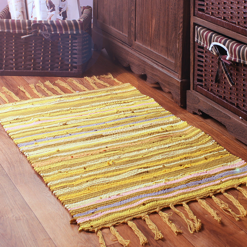 Bohemian Bedroom Rug Multi Colored Striped Pattern Area Rug Cotton Easy Care Washable Carpet with Tassel Yellow Clearhalo 'Area Rug' 'Bohemian' 'Rugs' Rug' 2209749
