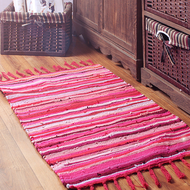 Bohemian Bedroom Rug Multi Colored Striped Pattern Area Rug Cotton Easy Care Washable Carpet with Tassel Rose Red Clearhalo 'Area Rug' 'Bohemian' 'Rugs' Rug' 2209750