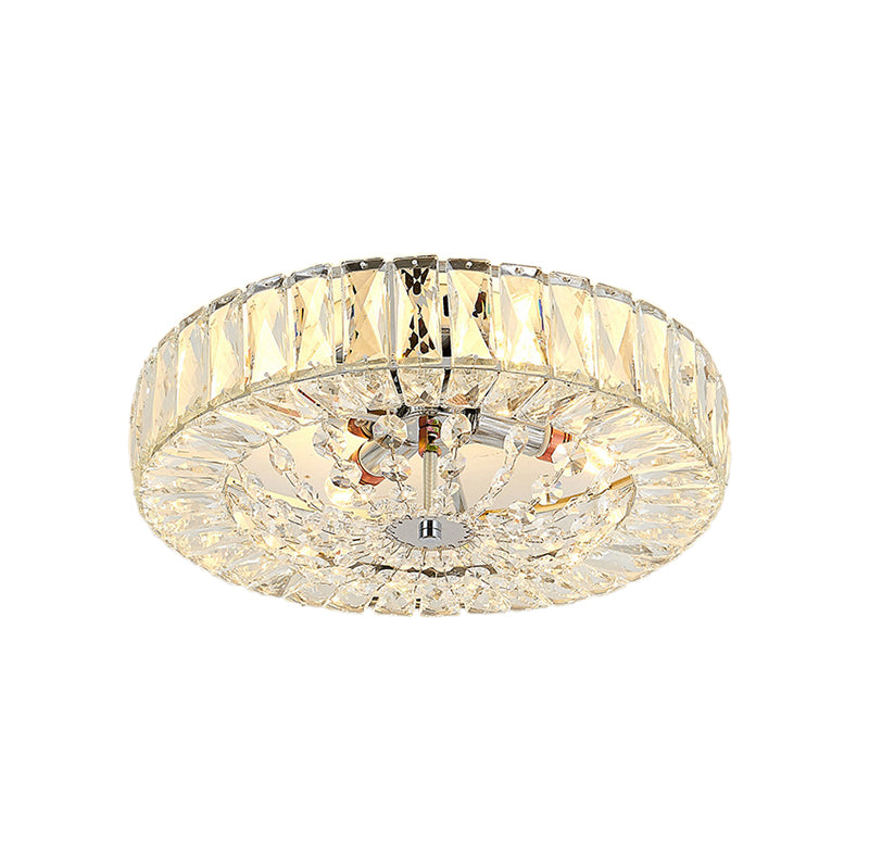 Drum Flush Mount Light Contemporary Crystal Block LED Chrome Ceiling Fixture, 16"/23.5" Wide Clearhalo 'Ceiling Lights' 'Close To Ceiling Lights' 'Close to ceiling' 'Flush mount' Lighting' 220983