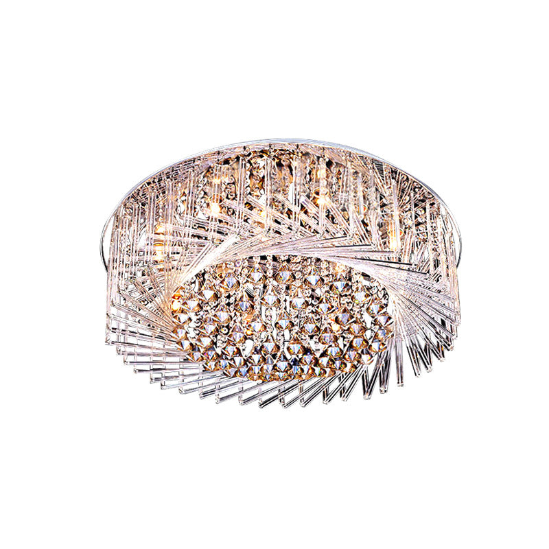 Drum Ceiling Lamp Contemporary Crystal LED Chrome Flush Mount Light, 23.5"/31.5" Wide Clearhalo 'Ceiling Lights' 'Close To Ceiling Lights' 'Close to ceiling' 'Flush mount' Lighting' 221034