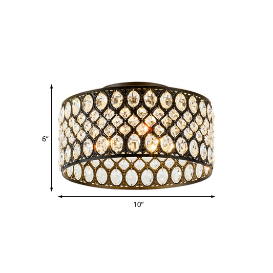 Modern 3 Lights Ceiling Light with Metal and Crystal Black Cylinder Flush Mount Light Clearhalo 'Ceiling Lights' 'Close To Ceiling Lights' 'Close to ceiling' 'Semi-flushmount' Lighting' 221047
