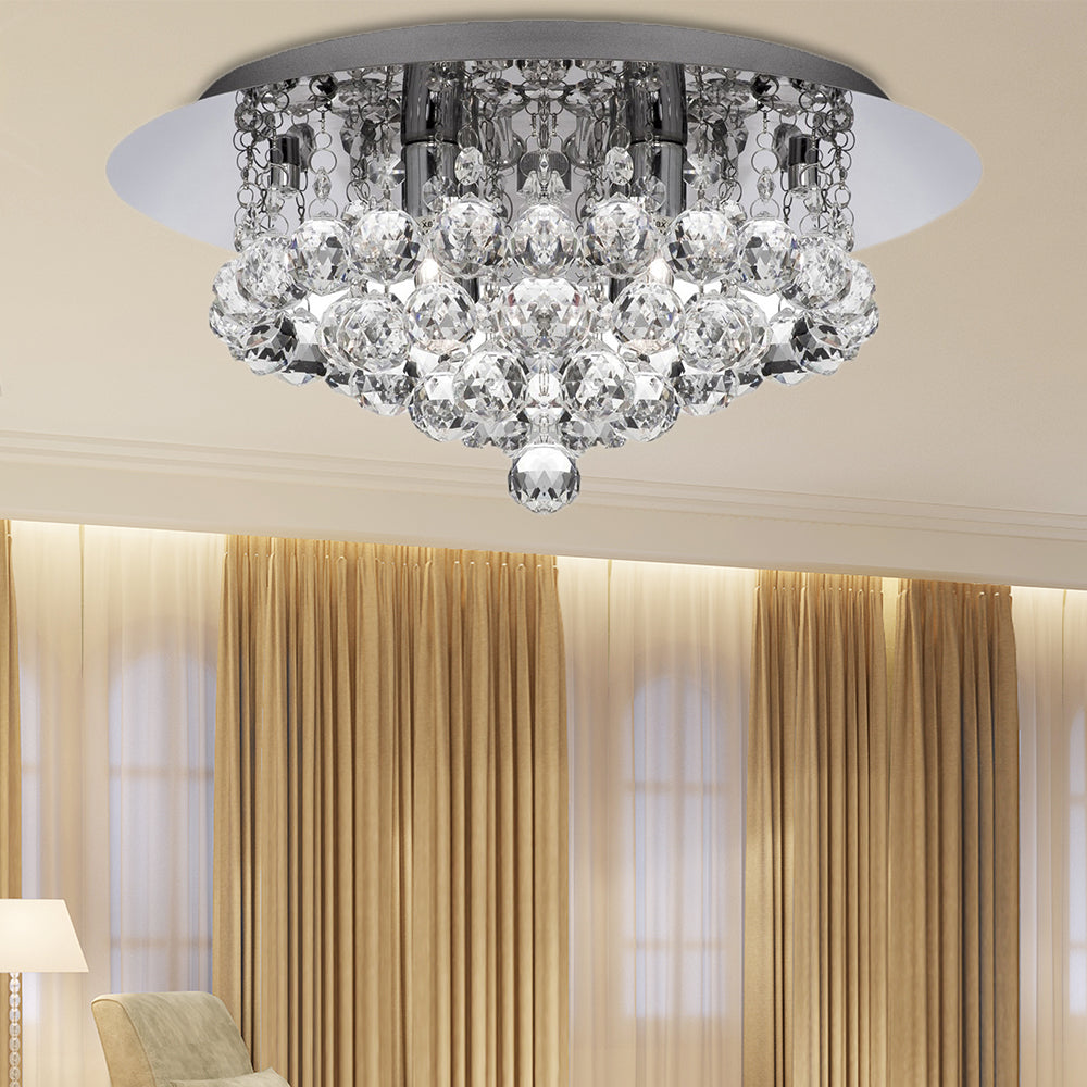 Cascading Flush Mount Light Contemporary Crystal 3/4/6 Lights Chrome Ceiling Light, 8"/14"/19.5" Wide Clearhalo 'Ceiling Lights' 'Close To Ceiling Lights' 'Close to ceiling' 'Flush mount' Lighting' 221064