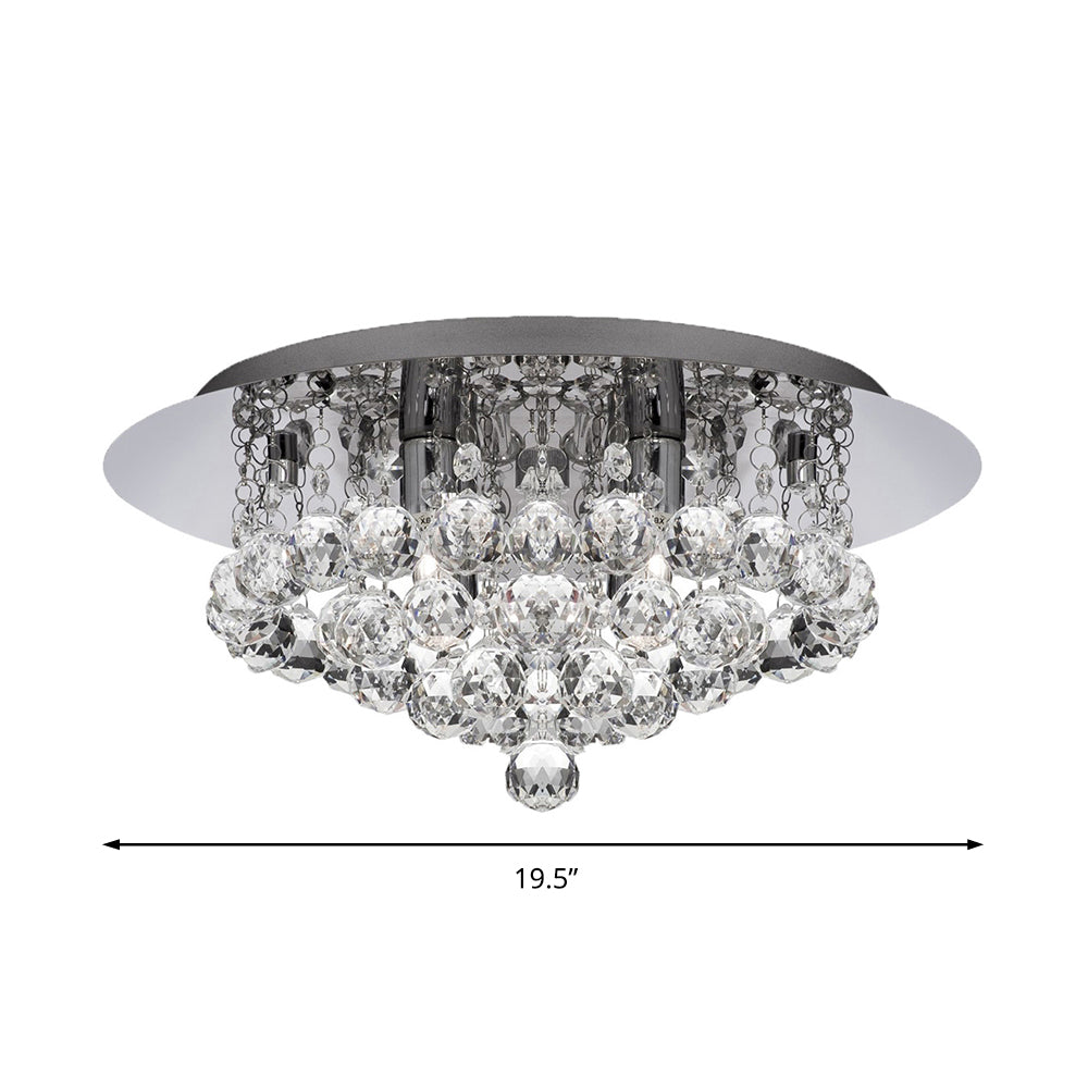 Cascading Flush Mount Light Contemporary Crystal 3/4/6 Lights Chrome Ceiling Light, 8"/14"/19.5" Wide Clearhalo 'Ceiling Lights' 'Close To Ceiling Lights' 'Close to ceiling' 'Flush mount' Lighting' 221067
