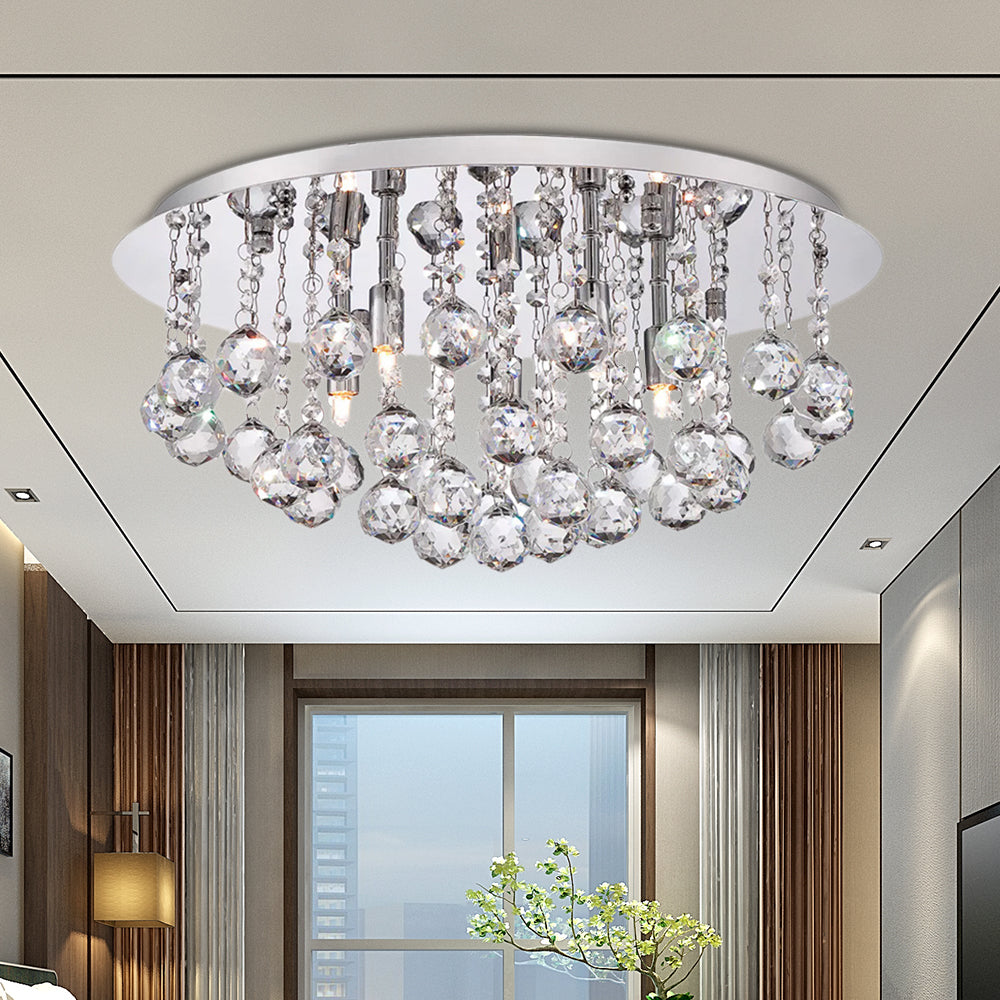 Cascading Flush Mount Light Contemporary Crystal 3/4/6 Lights Chrome Ceiling Light, 8"/14"/19.5" Wide Chrome 14" Clearhalo 'Ceiling Lights' 'Close To Ceiling Lights' 'Close to ceiling' 'Flush mount' Lighting' 221068