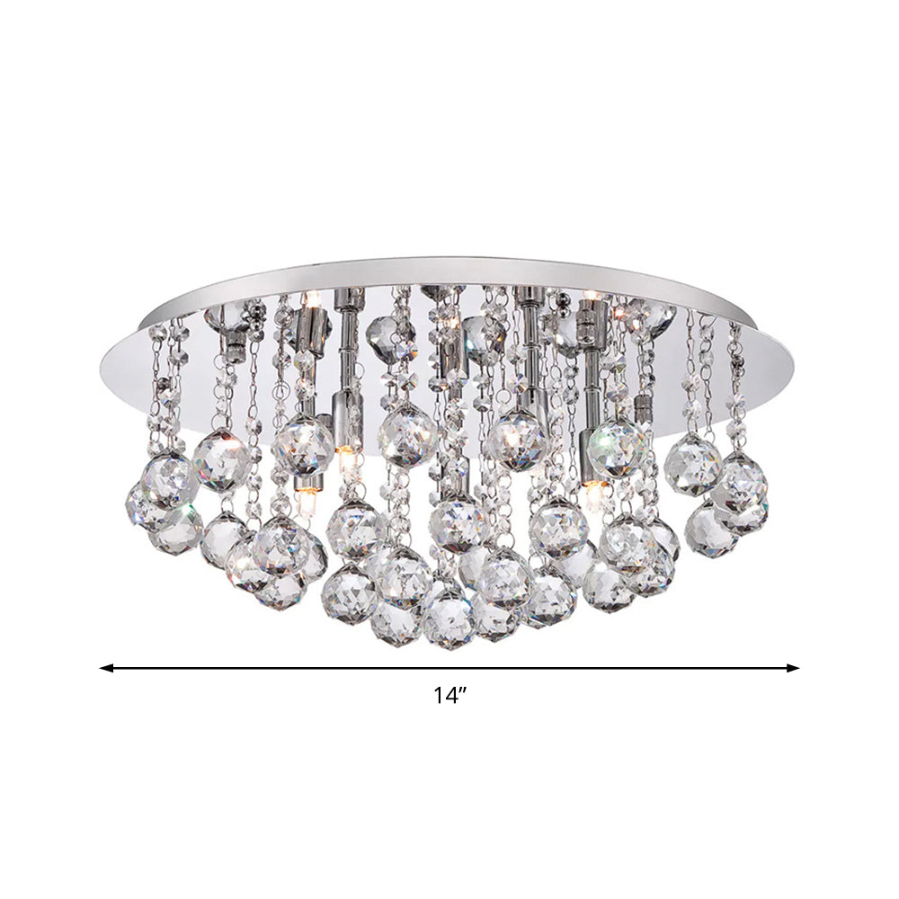 Cascading Flush Mount Light Contemporary Crystal 3/4/6 Lights Chrome Ceiling Light, 8"/14"/19.5" Wide Clearhalo 'Ceiling Lights' 'Close To Ceiling Lights' 'Close to ceiling' 'Flush mount' Lighting' 221071