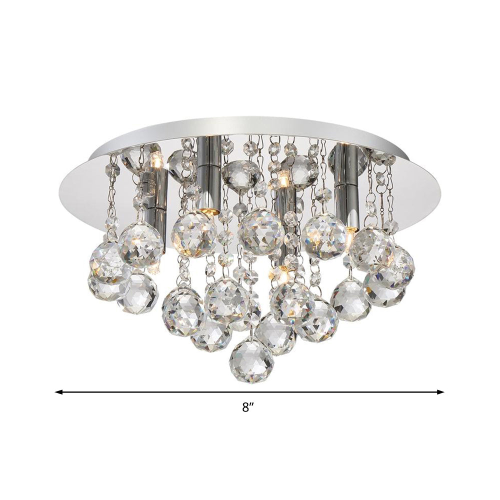 Cascading Flush Mount Light Contemporary Crystal 3/4/6 Lights Chrome Ceiling Light, 8"/14"/19.5" Wide Clearhalo 'Ceiling Lights' 'Close To Ceiling Lights' 'Close to ceiling' 'Flush mount' Lighting' 221075