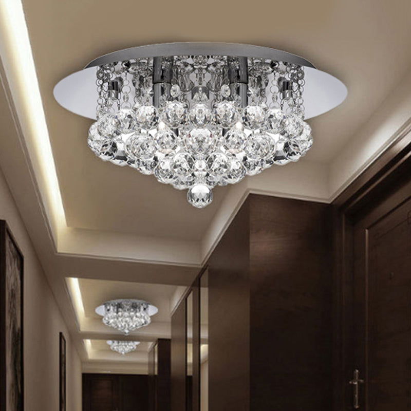 Cascading Flush Mount Light Contemporary Crystal 3/4/6 Lights Chrome Ceiling Light, 8"/14"/19.5" Wide Chrome 19.5" Clearhalo 'Ceiling Lights' 'Close To Ceiling Lights' 'Close to ceiling' 'Flush mount' Lighting' 221077