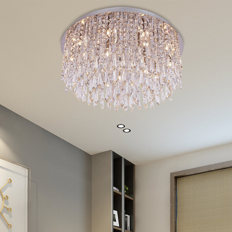 Simple 15 Lights Flush Mount Light with Crystal Shade Chrome Dome Ceiling Light Fixture Clearhalo 'Ceiling Lights' 'Close To Ceiling Lights' 'Close to ceiling' 'Flush mount' Lighting' 221115