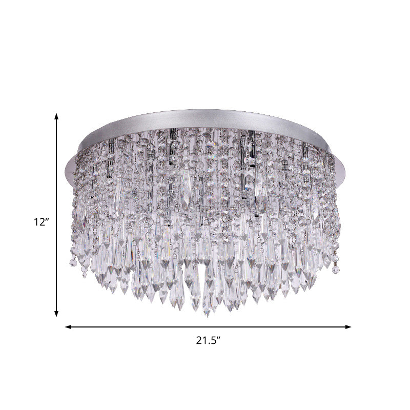 Simple 15 Lights Flush Mount Light with Crystal Shade Chrome Dome Ceiling Light Fixture Clearhalo 'Ceiling Lights' 'Close To Ceiling Lights' 'Close to ceiling' 'Flush mount' Lighting' 221118