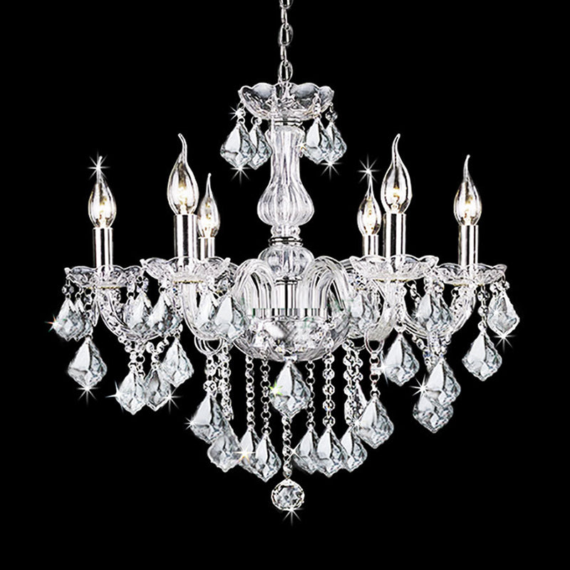Candelabra Chandelier Lamp Contemporary Clear Glass 6 Lights Living Room with Crystal Accent Clearhalo 'Ceiling Lights' 'Chandeliers' 'Clear' 'Industrial' 'Modern Chandeliers' 'Modern' 'Tiffany' 'Traditional Chandeliers' Lighting' 221123
