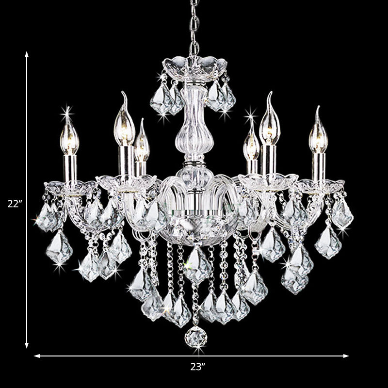 Candelabra Chandelier Lamp Contemporary Clear Glass 6 Lights Living Room with Crystal Accent Clearhalo 'Ceiling Lights' 'Chandeliers' 'Clear' 'Industrial' 'Modern Chandeliers' 'Modern' 'Tiffany' 'Traditional Chandeliers' Lighting' 221124